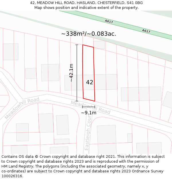 42, MEADOW HILL ROAD, HASLAND, CHESTERFIELD, S41 0BG: Plot and title map