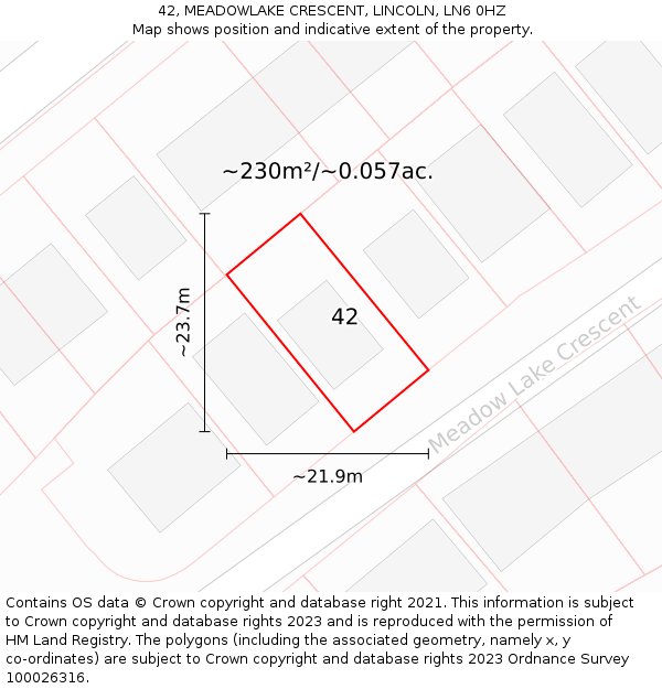 42, MEADOWLAKE CRESCENT, LINCOLN, LN6 0HZ: Plot and title map