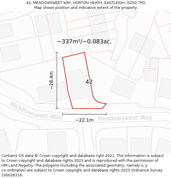 42, MEADOWSWEET WAY, HORTON HEATH, EASTLEIGH, SO50 7PD: Plot and title map