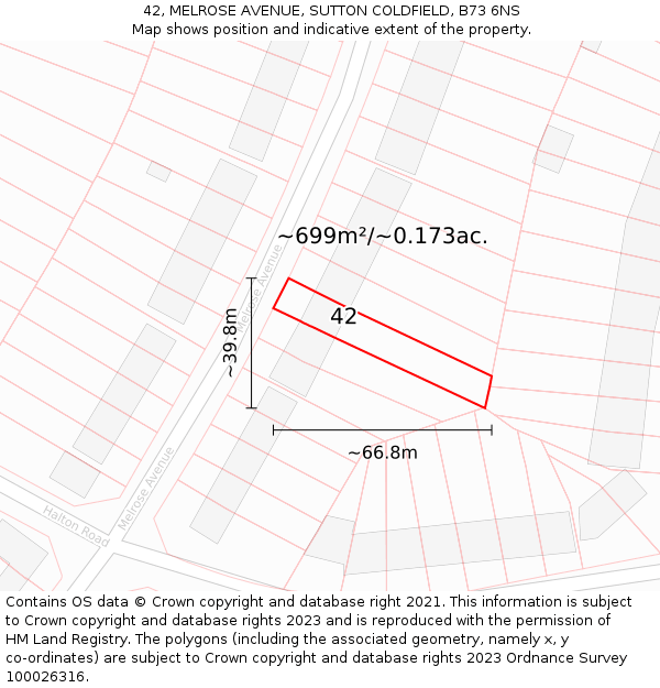 42, MELROSE AVENUE, SUTTON COLDFIELD, B73 6NS: Plot and title map