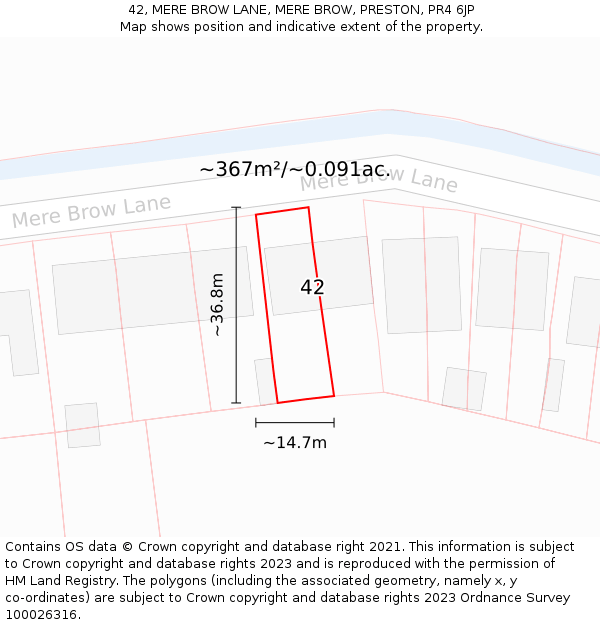42, MERE BROW LANE, MERE BROW, PRESTON, PR4 6JP: Plot and title map