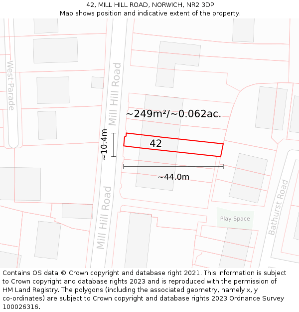 42, MILL HILL ROAD, NORWICH, NR2 3DP: Plot and title map