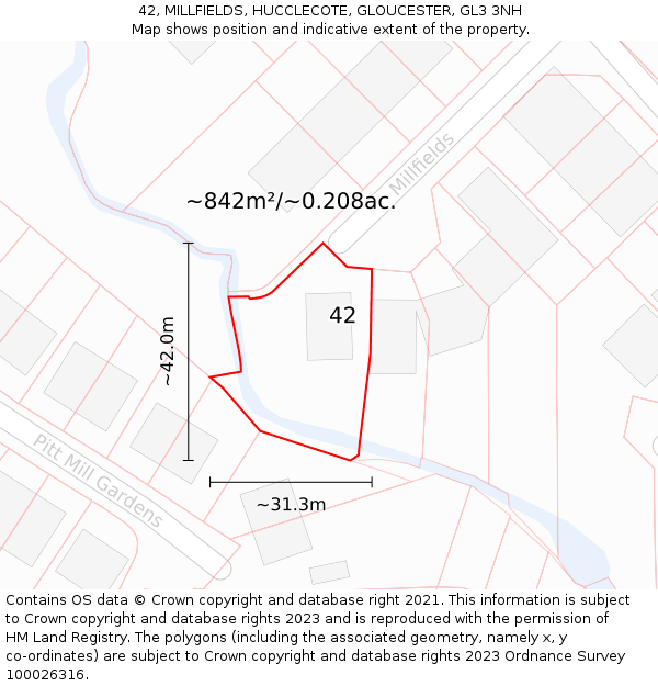 42, MILLFIELDS, HUCCLECOTE, GLOUCESTER, GL3 3NH: Plot and title map