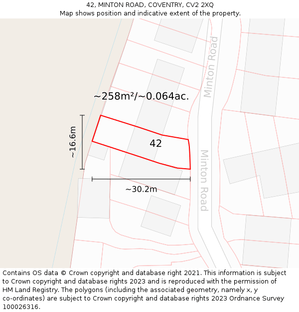 42, MINTON ROAD, COVENTRY, CV2 2XQ: Plot and title map