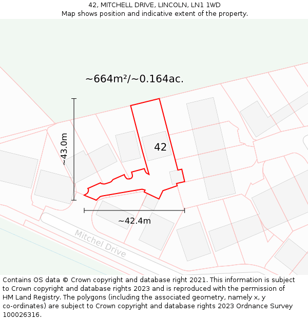42, MITCHELL DRIVE, LINCOLN, LN1 1WD: Plot and title map