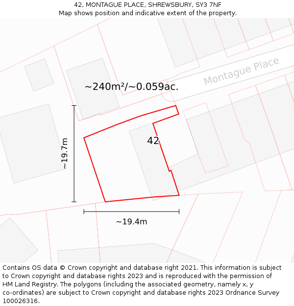 42, MONTAGUE PLACE, SHREWSBURY, SY3 7NF: Plot and title map
