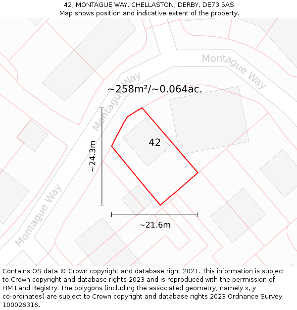 42, MONTAGUE WAY, CHELLASTON, DERBY, DE73 5AS: Plot and title map