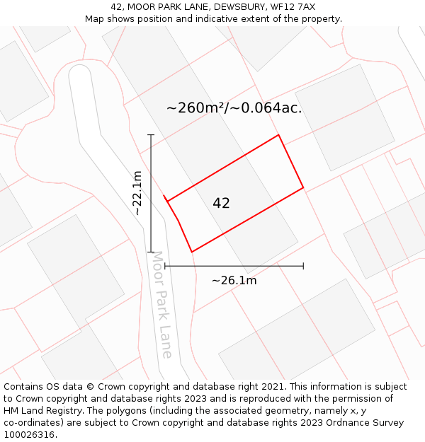 42, MOOR PARK LANE, DEWSBURY, WF12 7AX: Plot and title map
