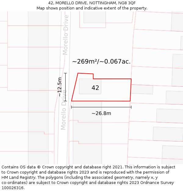 42, MORELLO DRIVE, NOTTINGHAM, NG8 3QF: Plot and title map