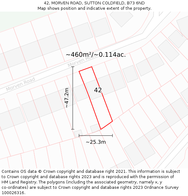 42, MORVEN ROAD, SUTTON COLDFIELD, B73 6ND: Plot and title map