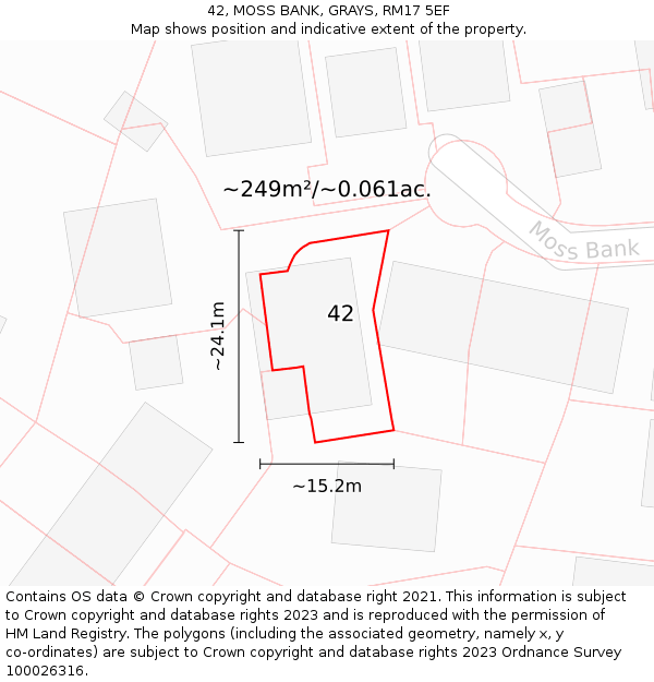 42, MOSS BANK, GRAYS, RM17 5EF: Plot and title map