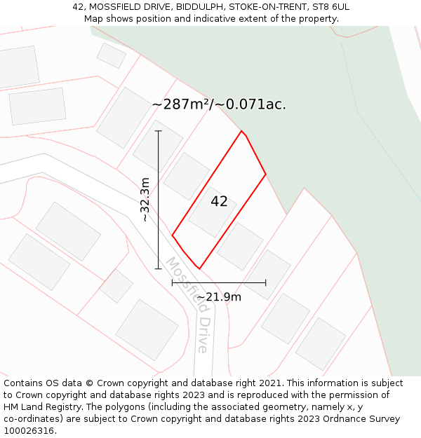42, MOSSFIELD DRIVE, BIDDULPH, STOKE-ON-TRENT, ST8 6UL: Plot and title map