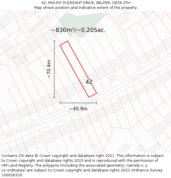 42, MOUNT PLEASANT DRIVE, BELPER, DE56 2TH: Plot and title map