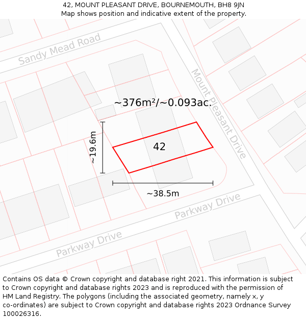 42, MOUNT PLEASANT DRIVE, BOURNEMOUTH, BH8 9JN: Plot and title map