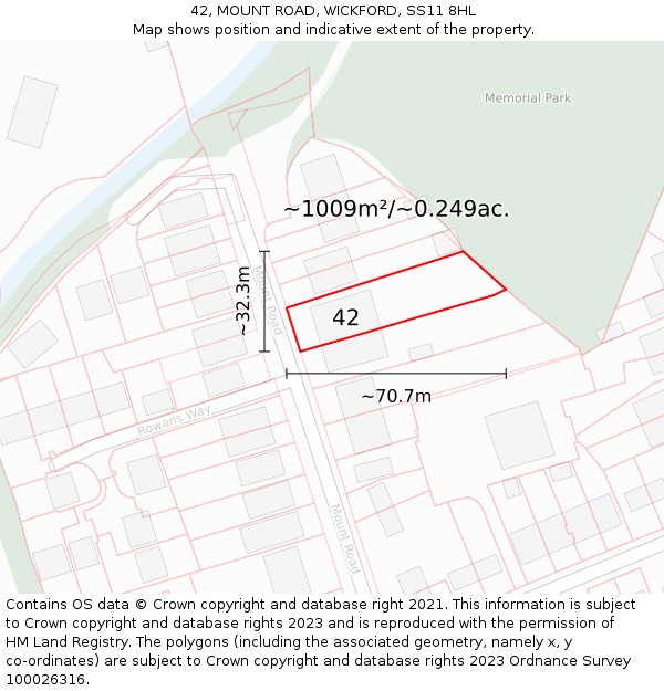 42, MOUNT ROAD, WICKFORD, SS11 8HL: Plot and title map