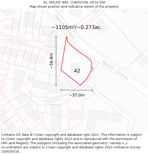 42, MOUNT WAY, CHEPSTOW, NP16 5NF: Plot and title map