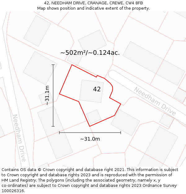 42, NEEDHAM DRIVE, CRANAGE, CREWE, CW4 8FB: Plot and title map