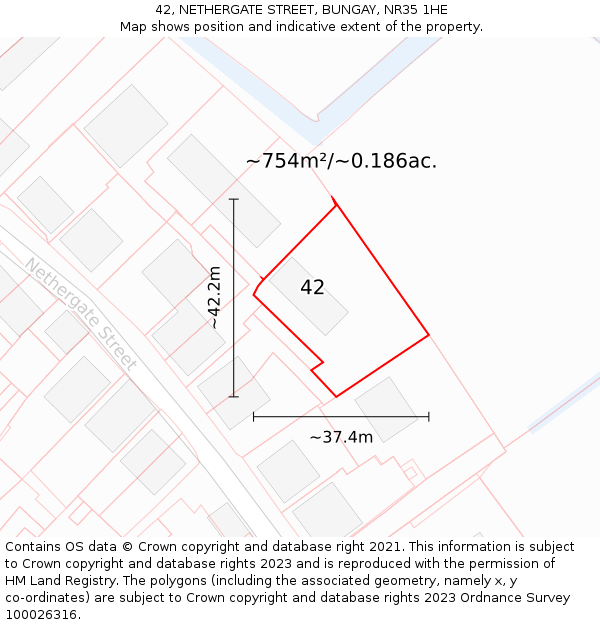 42, NETHERGATE STREET, BUNGAY, NR35 1HE: Plot and title map