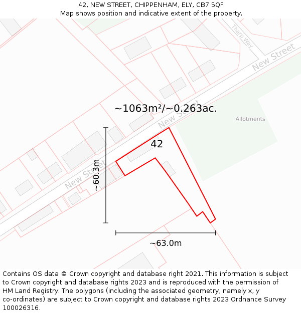 42, NEW STREET, CHIPPENHAM, ELY, CB7 5QF: Plot and title map