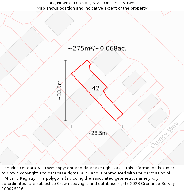 42, NEWBOLD DRIVE, STAFFORD, ST16 1WA: Plot and title map