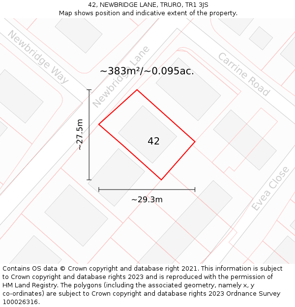 42, NEWBRIDGE LANE, TRURO, TR1 3JS: Plot and title map