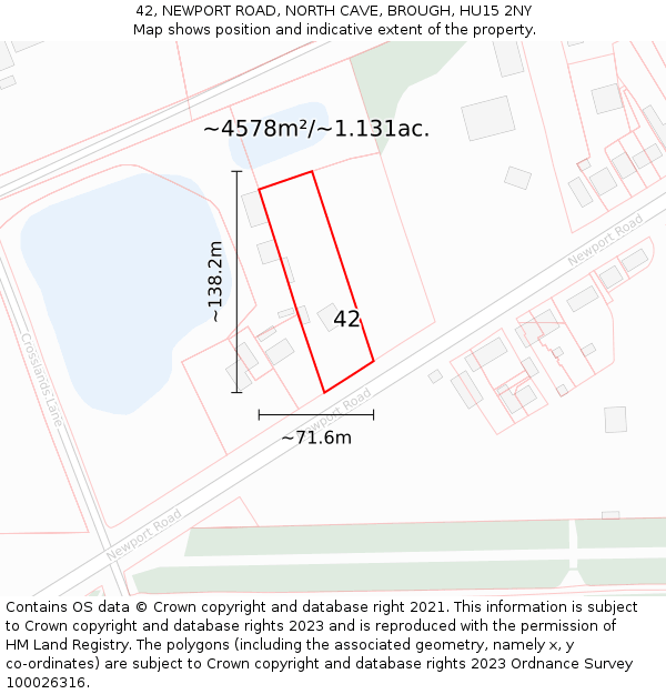 42, NEWPORT ROAD, NORTH CAVE, BROUGH, HU15 2NY: Plot and title map