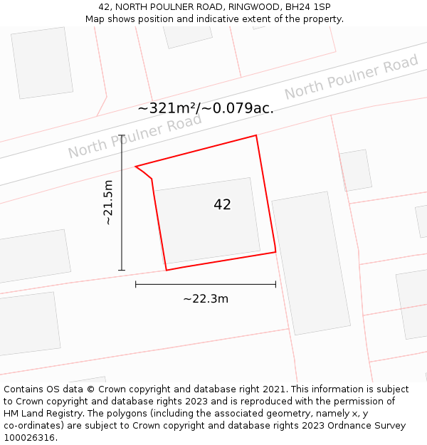 42, NORTH POULNER ROAD, RINGWOOD, BH24 1SP: Plot and title map