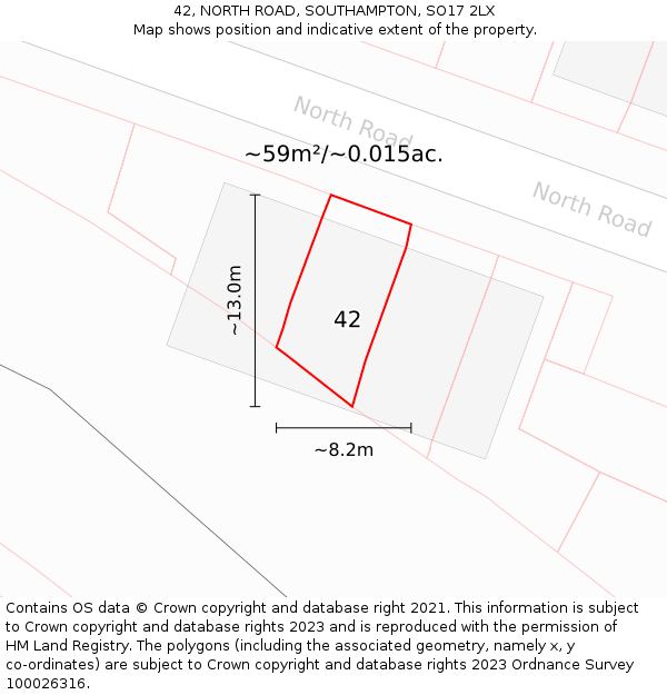 42, NORTH ROAD, SOUTHAMPTON, SO17 2LX: Plot and title map