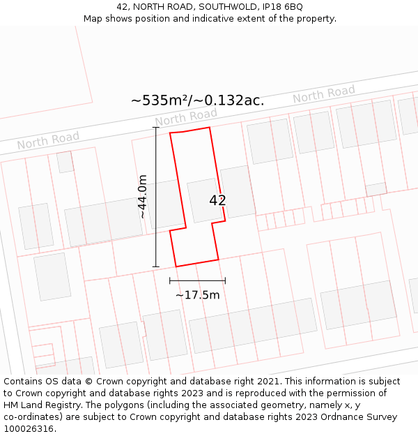 42, NORTH ROAD, SOUTHWOLD, IP18 6BQ: Plot and title map
