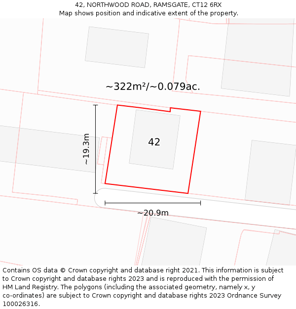 42, NORTHWOOD ROAD, RAMSGATE, CT12 6RX: Plot and title map