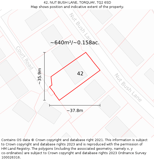 42, NUT BUSH LANE, TORQUAY, TQ2 6SD: Plot and title map
