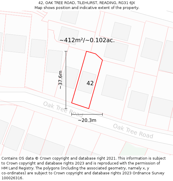 42, OAK TREE ROAD, TILEHURST, READING, RG31 6JX: Plot and title map