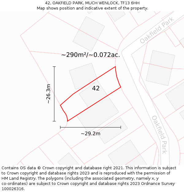 42, OAKFIELD PARK, MUCH WENLOCK, TF13 6HH: Plot and title map