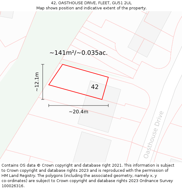 42, OASTHOUSE DRIVE, FLEET, GU51 2UL: Plot and title map
