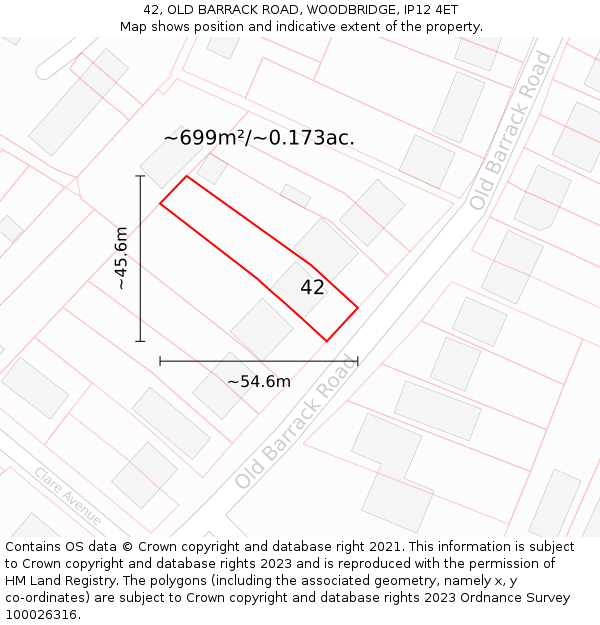 42, OLD BARRACK ROAD, WOODBRIDGE, IP12 4ET: Plot and title map