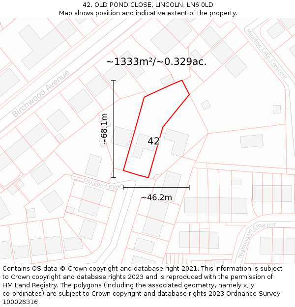 42, OLD POND CLOSE, LINCOLN, LN6 0LD: Plot and title map