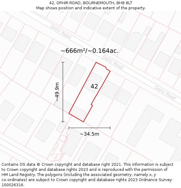 42, OPHIR ROAD, BOURNEMOUTH, BH8 8LT: Plot and title map