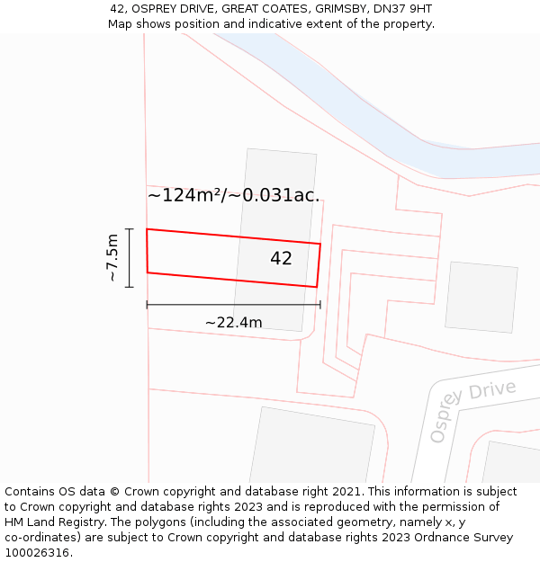 42, OSPREY DRIVE, GREAT COATES, GRIMSBY, DN37 9HT: Plot and title map