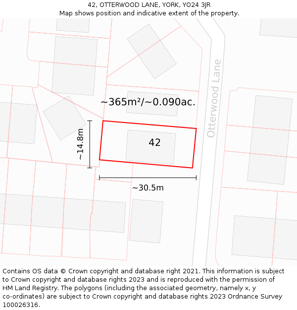 42, OTTERWOOD LANE, YORK, YO24 3JR: Plot and title map