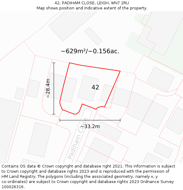 42, PADIHAM CLOSE, LEIGH, WN7 2RU: Plot and title map