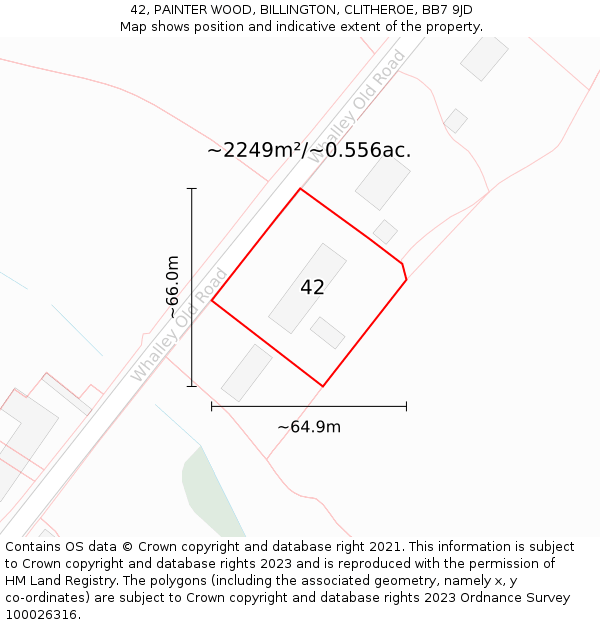 42, PAINTER WOOD, BILLINGTON, CLITHEROE, BB7 9JD: Plot and title map