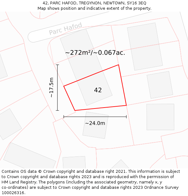 42, PARC HAFOD, TREGYNON, NEWTOWN, SY16 3EQ: Plot and title map