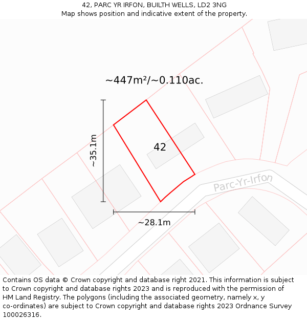 42, PARC YR IRFON, BUILTH WELLS, LD2 3NG: Plot and title map