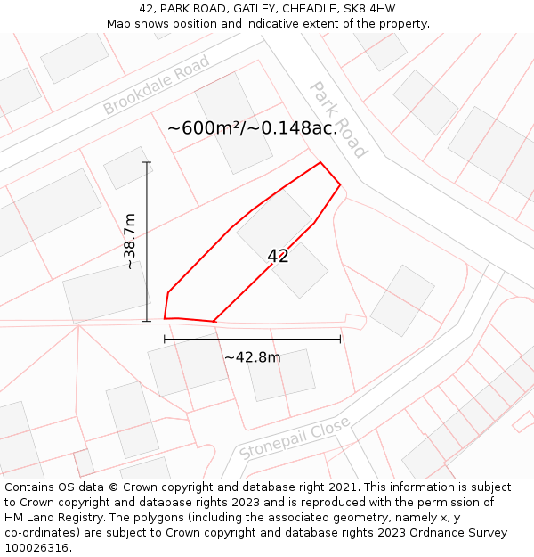 42, PARK ROAD, GATLEY, CHEADLE, SK8 4HW: Plot and title map