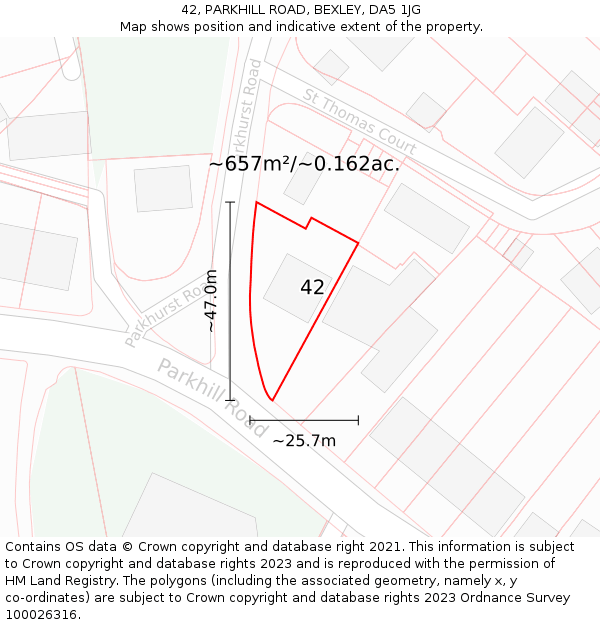 42, PARKHILL ROAD, BEXLEY, DA5 1JG: Plot and title map