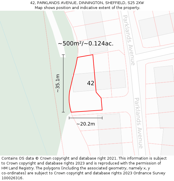 42, PARKLANDS AVENUE, DINNINGTON, SHEFFIELD, S25 2XW: Plot and title map