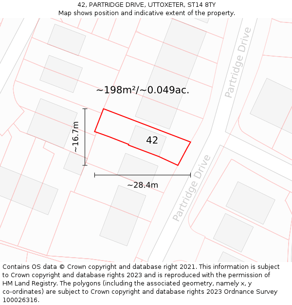 42, PARTRIDGE DRIVE, UTTOXETER, ST14 8TY: Plot and title map