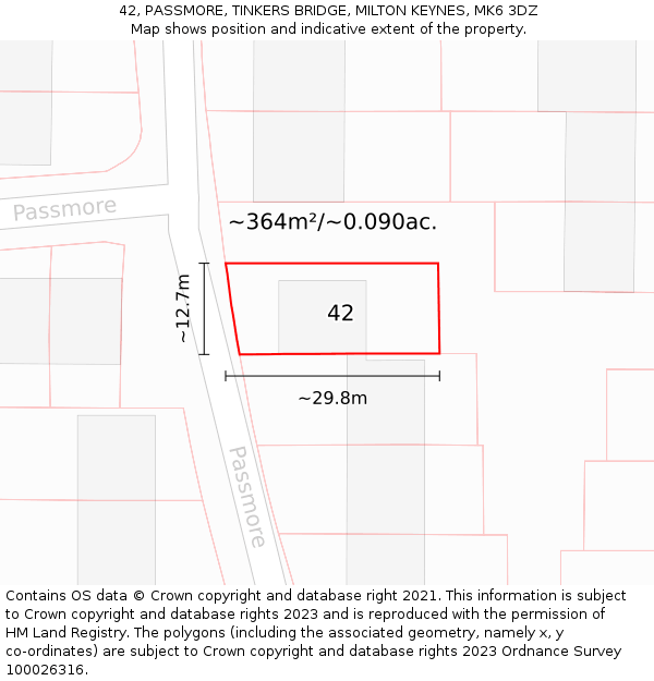42, PASSMORE, TINKERS BRIDGE, MILTON KEYNES, MK6 3DZ: Plot and title map