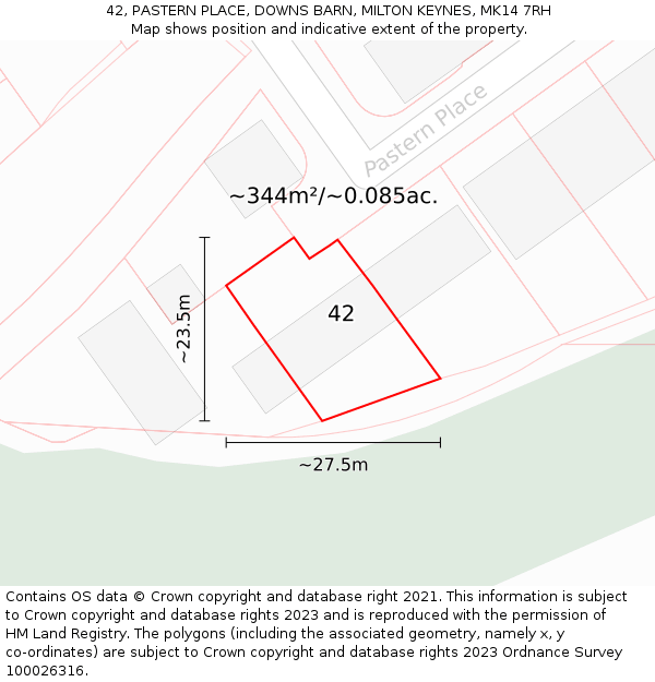 42, PASTERN PLACE, DOWNS BARN, MILTON KEYNES, MK14 7RH: Plot and title map