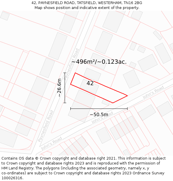 42, PAYNESFIELD ROAD, TATSFIELD, WESTERHAM, TN16 2BG: Plot and title map